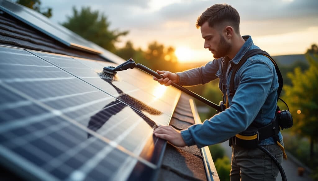 Brosse télescopique pour panneau solaire : nettoyage facile et efficace